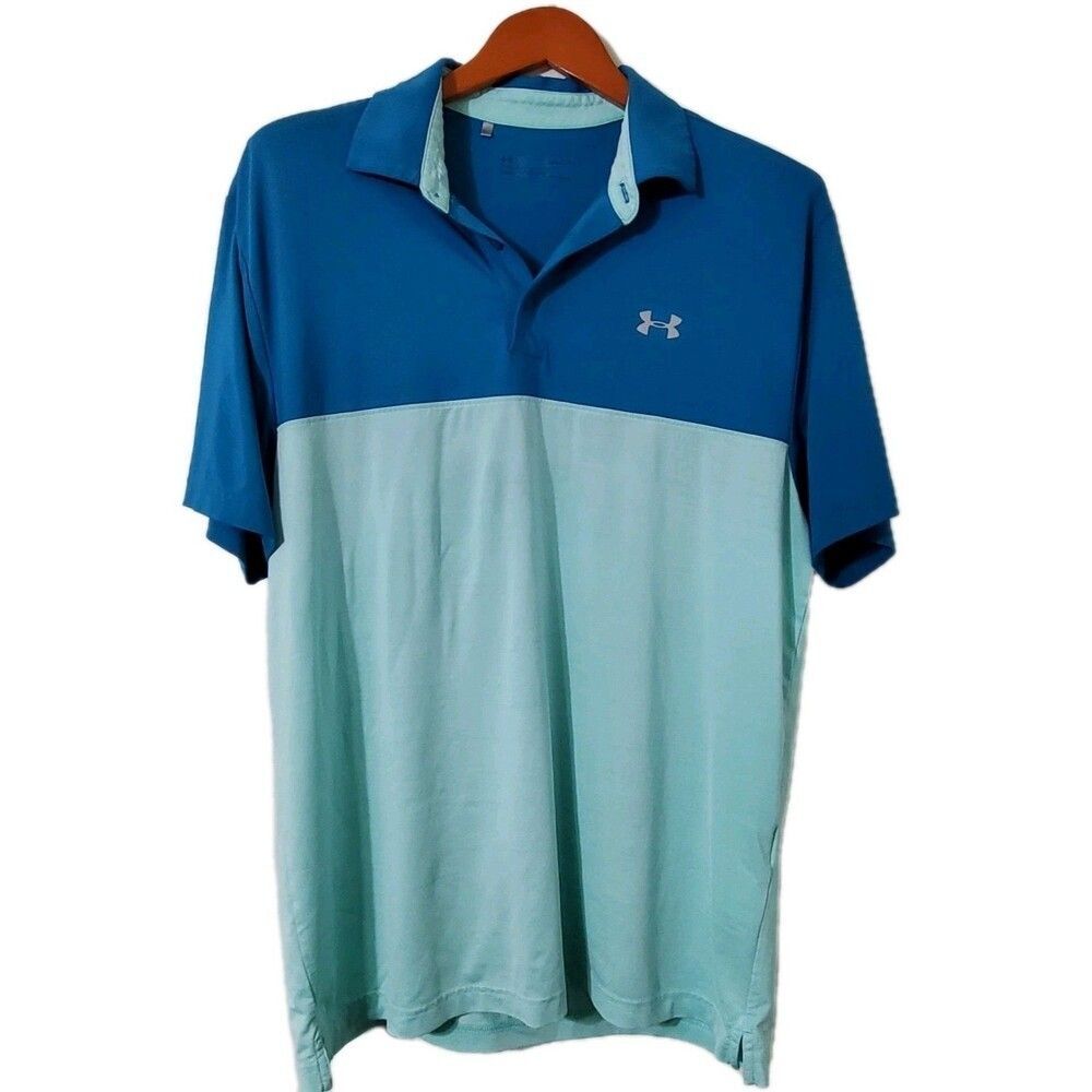 Under Armour Sz Large Golf Shirt Mens Loose Fit Heat Gear Blue